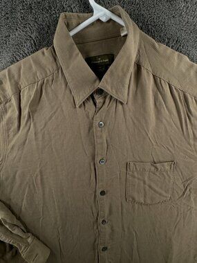 Ermenegildo Zegna XL Button Up Shirt Long Sleeve Italy Made Brown Cotton Rayon